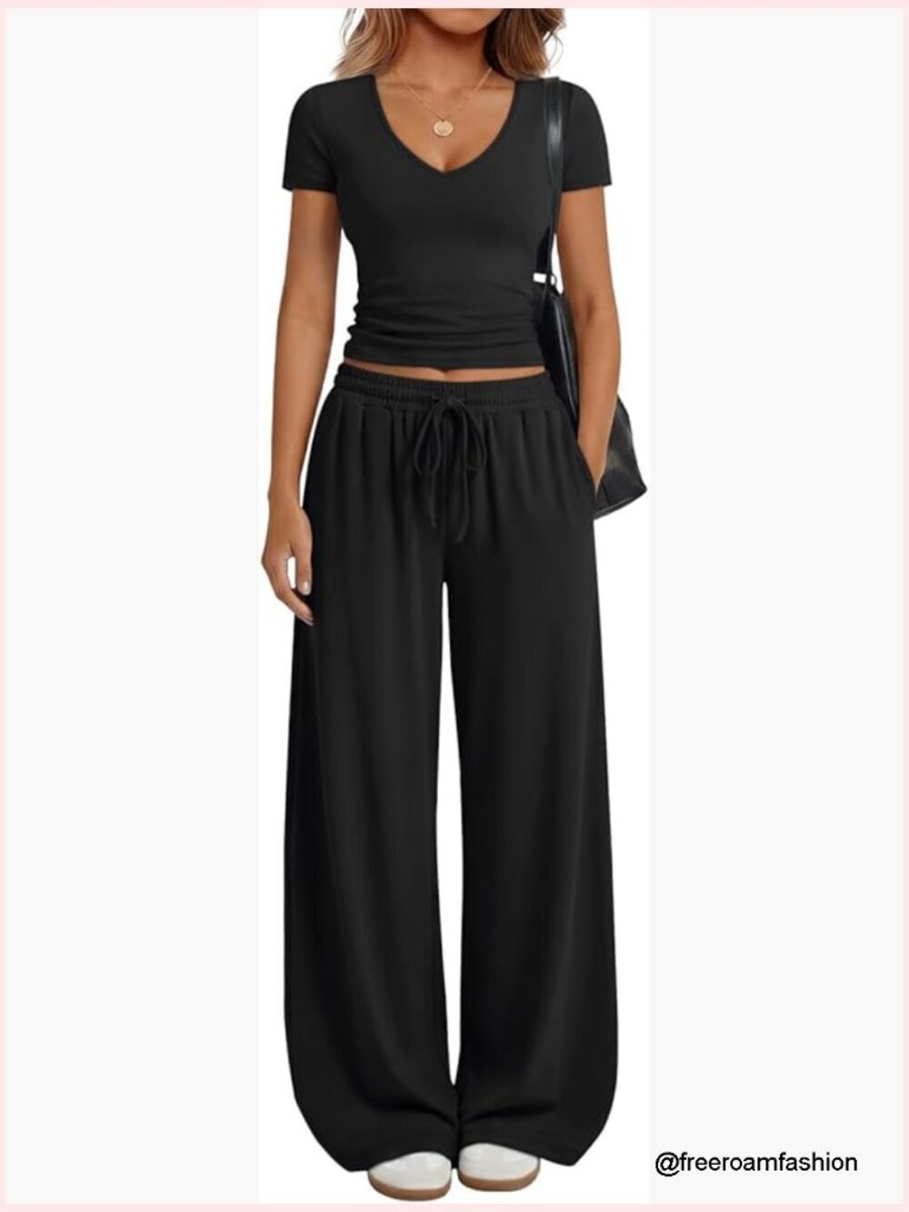 Short Sleeve Lounge Set with Wide Leg Pants and Adjustable Drawstring